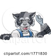 Poster, Art Print Of Wolf Plumber Or Mechanic Holding Spanner