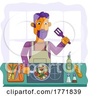 Poster, Art Print Of Man Cooking Vegetable Curry Chinese Food Kitchen
