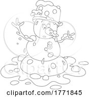 Poster, Art Print Of Cartoon Black And White Snowman With A Pot On Its Head