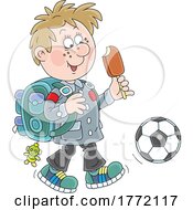 Poster, Art Print Of Cartoon School Boy Walking And Eatingf A Popsicle