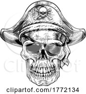 Pirate Skull Skeleton Grim Reaper Mascot Woodcut