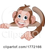 Poster, Art Print Of Monkey Cartoon Character Animal Pointing At Sign
