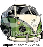 Poster, Art Print Of Green And Beige Volkswagen Van