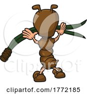 Cartoon Rear View Of An Ant Holding A Leaf