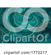 Turquoise Liquid Marble Design Background With Gold Elements