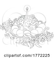 Poster, Art Print Of Cartoon Black And White Easter Cake With Eggs And Flowers