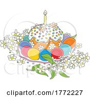 Poster, Art Print Of Cartoon Easter Cake With Eggs And Flowers