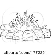 Cartoon Black And White Campfire