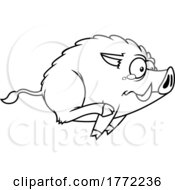 Poster, Art Print Of Cartoon Black And White Scared Wild Boar