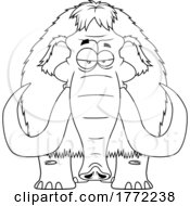 Cartoon Black And White Woolly Mammoth With Big Tusks