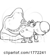 Poster, Art Print Of Cartoon Black And White Dino Caveman Pet Peeing On A Rock