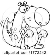 Cartoon Black And White Begging Dino Caveman Pet