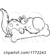 Cartoon Black And White Dino Caveman Pet Chewing On A Bone