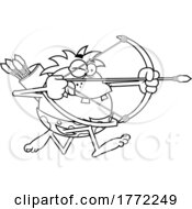 Cartoon Black And White Caveman Aiming An Arrow