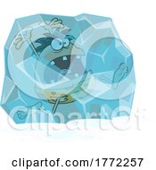 Cartoon Caveman Trapped In Ice In A Running Pose