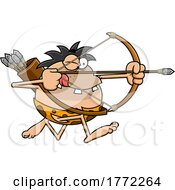 Cartoon Caveman Aiming An Arrow