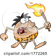 Cartoon Caveman Running With A Torch