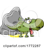 Poster, Art Print Of Cartoon Dino Caveman Pet Peeing On A Rock