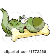 Cartoon Dino Caveman Pet Chewing On A Bone by Hit Toon