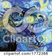 Poster, Art Print Of Van Gogh Inspired Tyrannosaurus Rex Dinosaur Painting