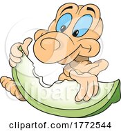 Cartoon Worm Eating An Apple Slice