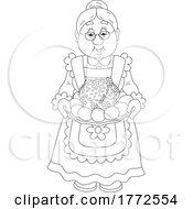 Poster, Art Print Of Cartoon Black And White Granny With An Easter Cake