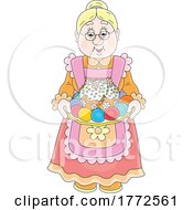 Cartoon Granny With An Easter Cake