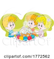Poster, Art Print Of Cartoon Children With An Easter Cake