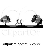 Poster, Art Print Of Silhouette Runners Or Joggers Running In The Park