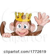 Poster, Art Print Of Monkey King Crown Cartoon Animal Sign Waving