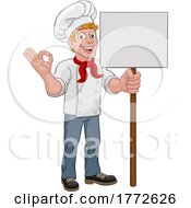 Chef Cook Baker Man Cartoon Holding Sign