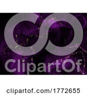 Poster, Art Print Of Dark Purple Alcohol Ink Background With Gold Glitter