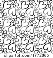 Poster, Art Print Of Black And White Floral Heart Background