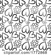 Poster, Art Print Of Black And White Floral Heart Background