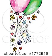 Doodled Watercolor Easter Bunny And Balloons