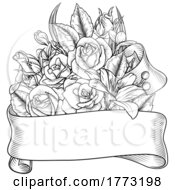 Poster, Art Print Of Flowers Floral Rose Bouquet Scroll Funeral Wedding