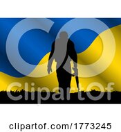 Silhouette Of A Soldier On Ukraine Flag Background by KJ Pargeter