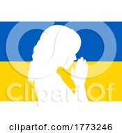 Silhouette Of A Female Praying On Ukraine Flag by KJ Pargeter