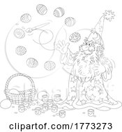Cartoon Black And White Easter Wizard Painting Eggs With Magic