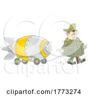 Cartoon Army General Pulling An Atomic Bomb
