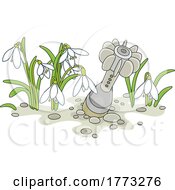 Cartoon Missile In The Ground And Snowdrop Flowers
