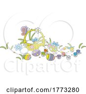 Poster, Art Print Of Cartoon Easter Basket With Paint And Some Decorated Eggs