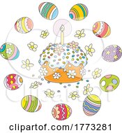 Poster, Art Print Of Cartoon Easter Cake And Eggs