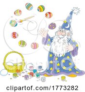 Poster, Art Print Of Cartoon Easter Wizard Painting Eggs With Magic