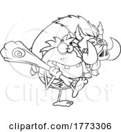 Poster, Art Print Of Cartoon Black And White Caveman Hunter Carrying A Boar