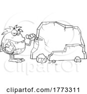 Poster, Art Print Of Cartoon Black And White Caveman Chiseling On A Rock