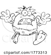 Poster, Art Print Of Cartoon Black And White Caveman Running In Fear
