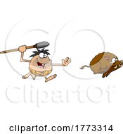 Poster, Art Print Of Cartoon Caveman Hunting A Boar