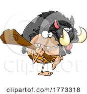 Cartoon Caveman Hunter Carrying A Boar