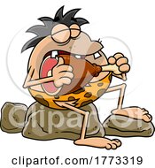 Poster, Art Print Of Cartoon Caveman Eating A Drumstick